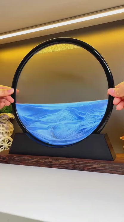 Imagen de arte con arena en movimiento en 3D con forma de reloj de arena